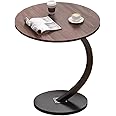SKY-TOUCH Round End Table : Metal Frame Couch Side Table Wood Sofa Table for Living Room Bedroom Bedside Laptop Snack Coffee (Walnut)