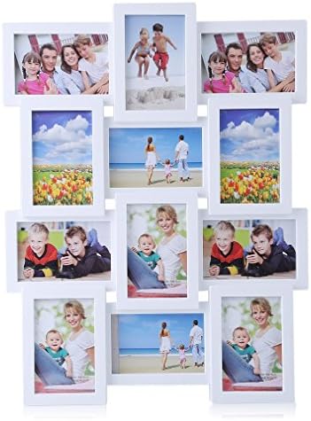 Decorative Image 12 Holds Multi Aperture Picture Frame Collage Multiple Opening Wall Hanging Photo Frame Black/White (White)