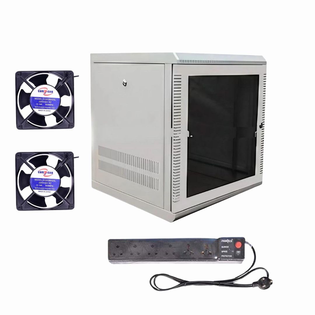 Panther 9U Loaded WiFi CCTV DVR Rack/NVR/Server/Network Rack with 3 Power Socket Plug Transparent Glass Door Metal Cabinet Box