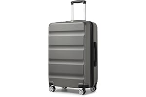 KONO Valigia Media da 61 cm, Valigie Trolley Bagaglio a Mano Rigido Espandibile, Leggera Serratura TSA, 4 Robuste Ruote Girevoli (Grigio, 65 x 43.5 x 25 cm)