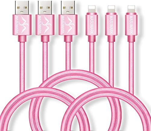 MASUMARK Micro Usb Charging Cable 1m (3ft) Micro Usb Cable for iPhone 7/ 7 Plus/ 6S/ 6 Plus/ 6S Plus/ 5S/ 5C/ SE/ iPad Air/ Mini/ iPod Nano 7 7th Gen, iOS 8,9,10 - (Rose Gold) (3 Pack)