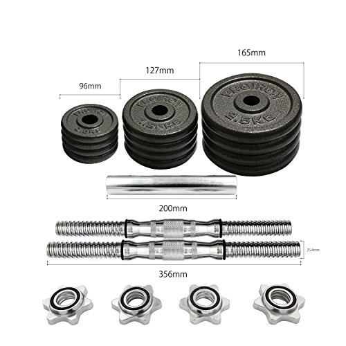 PROIRON Hantel 20kg der Gusseisen Einstellbaren Handgewicht Set mit Festen Hantel Griffe, Stange Hantel Manuell Gewechselt, Perfekt für Körperaufbau, Fitness Gewichthebung, Trainining Home Gym - 2