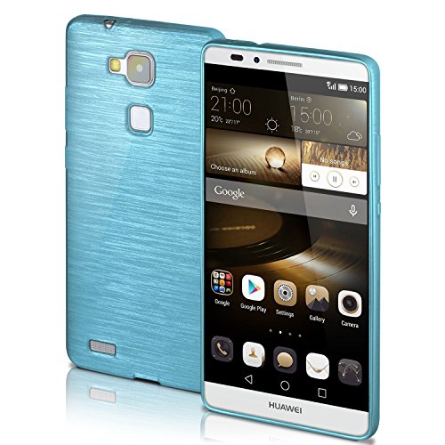 OneFlow Protective cover for Huawei Ascend Mate 7 silicone cover case made from 1.5 mm TPU | Cover accessory to protect your mobile phone | Brushed aluminium-effect bumper case in AQUA-CYAN