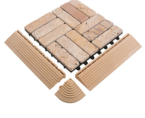 BodenMax® Naturstein Travertin Click Bodenfliesen Set 30 x 30 cm Terrassenfliesen Stone Terrassenplatte Stein Fliese beige Klickfliesen (8 Stück) - 2