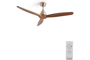 CREATE / WINDWOOD/Ventilatore da soffitto con motore AC in nickel, con pale in legno scuro/Silenzioso, 2 livelli, timer