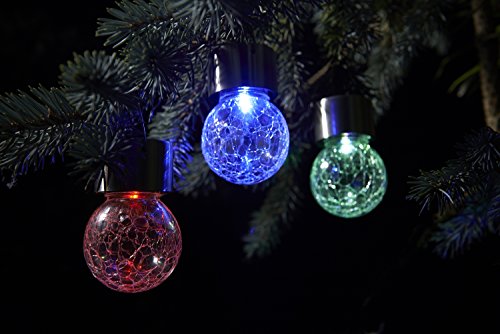 Solalux Set von 3 solarbetriebenen LED-Hängeleuchten mit für den Garten Mosaikkugel - Farbänderung