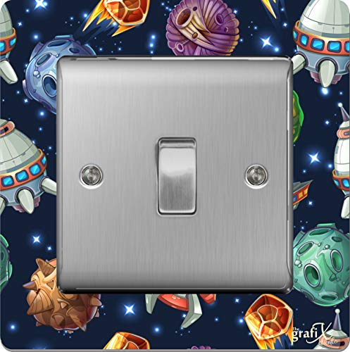 the sticker studio ltd Single Light Switch/Socket Surround Acrylic Finger Plate Space Planets Rockets sr10