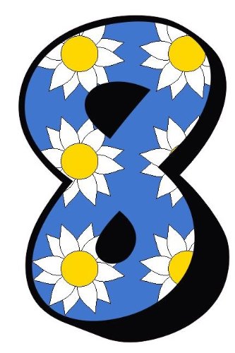 Daisy Flower With Blue Number 8 Sticker For House Door / Wheelie Bin / Dustbin - Choose Number