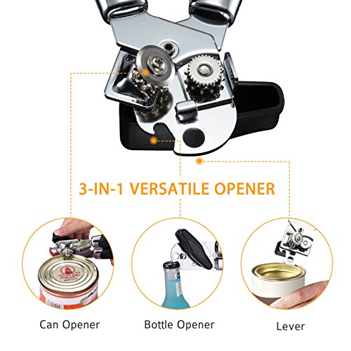 Dosenöffner, HoLife Flaschenöffner und 3-In-1-Vielseitiger Öffner, Deckelöffner aus Edelstahl 2Cr13, Schnelle Öffnnung Ideal für Obstkonserve, Büchse, Bier usw (Schwarz) - 6