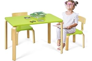 RELAX4LIFE Set di Tavolo e 2 Sedie per Bambini 3-12 Anni, in Legno Stabile di Alta Qualità, Materiale Sicuro, Design Ergonomico e Comodo, Multifunzione per Giocare e Mangiare, per Casa e Asilo (Verde)