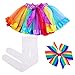 Produktbild JZK Regenbogen Mädchen Kinder Tutu Tüllrock Ballettrock + Regenbogen Haarklammer + Weiß Kinder Strumpfhose für 4-6 Mädchen Kind Kinderparty Cosplay Kostüm Geburtstag Ballett