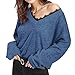 Produktbild TianWlio Langarmshirt Damen Bluse Frauen V-Ausschnitt Langarm Spitze Strickpullover Lose Pullover Jumper Tops