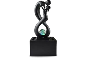 ZEN LIGHT Zen'Light - nowoczesna fontanna pokojowa Amor czarna z kolorowym światłem LED - zdejmowana rzeźba - współczesna dekoracja wnętrz - zamknięty obwód z obrotową kulą - 31 x 14 x 14 cm