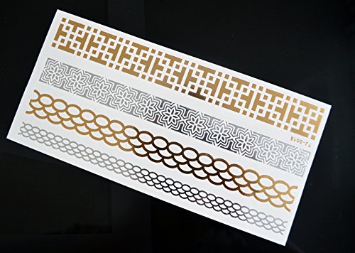 10 Bögen Set Metallic Tattoo Flash Tattoo Aufkleber Einmal Tattoo Gold und Silber Schmuck Tattoos Viele Schöne Motive - 9