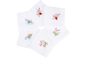 Aradoea 6 Pack Ladies Handkerchiefs Soft 100% Cotton Floral Embroidery Lace Ladies Handkerchiefs Hankies Women's Flower Hanky Personalised Hankies Multipack for Party Wedding