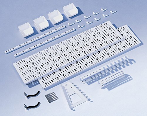 Element System Werkzeuglochwand aus Metall plus 19 teilig Werkzeughalterset inklusive Schrauben und Dübel, weiß, 11300-00004 - 2