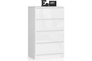 AKORD | Cassettiera K60 a 4 Cassetti | Credenza Alta | Moderna Mobiletto per Soggiorno Sala da Pranzo Camera da Letto Corridoio Bagno | Armadio Cameretta | 60x99x40 cm | Bianco/Bianco lucido