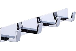 BOOKARROW 4 Bathroom Towel Hooks, Chrome Wall Mount Screw Fixed Door or Robe Hook, Coat Hanger Rack in Bedroom or Kitchen 410