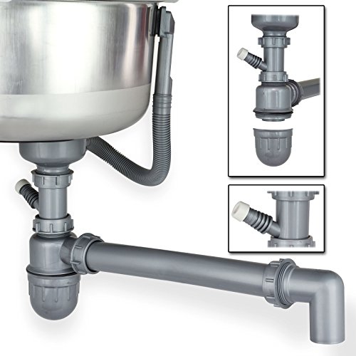 Stabilo-Sanitaer Einbauspüle aus hochwertigem Edelstahl, eckiges Spülbecken mit kleiner Abtropffläche links, Waschbecken Ablaufsieb mit integriertem Ablauf-Stopp - 5