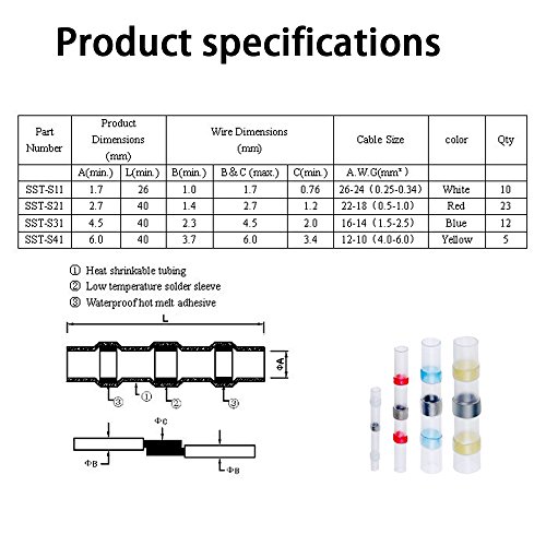 Lötverbinder Schrumpfverbinder, Ubegood Lötverbinder Sortiment Schrumpfverbinder Kabelschuhe Quetschverbinder Set [4 Größen,50 Stück] Kann ideal in Marine und Automobilanwendungen eingesetzt - 4