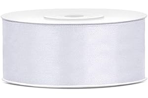 DaLoKu Satinband 6/12/25/38/50/100mm x 25m Geschenkband Schleifenband, Größe: 25mm x 25m, Farbe: Weiß