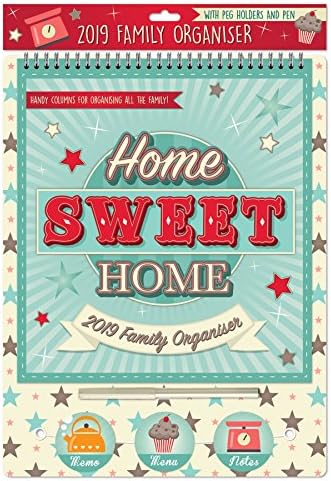 2019 Family Organiser Calendar with Pegs and Pen - Home Sweet Home