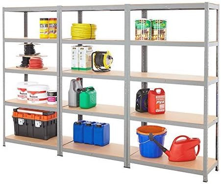 Cownic Heavy Duty 5 Tiers Boltless Shelving Unit Commercial Racking Garage Shelving Unit Storage Shelf Display (3 x Unit, Silver)