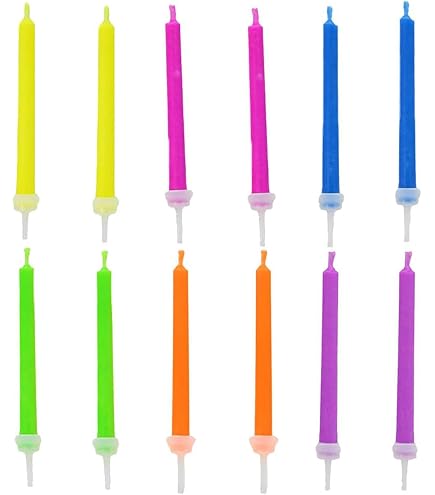 24 Bunte Geburtstagskerzen Neon Delight – 10 Cm Hohe Wachskerzen Für Kuchen, Torte & Party-Deko