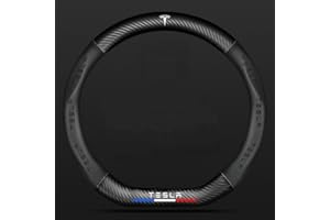 GRONGU Caches De Volant, pour Tesla Model 3 Y S, Accessoires De Protection en Cuir en Fibre De Carbone De Style Respirant,Shape-D