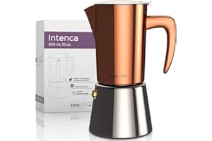 bonVIVO Moka Pot - Intenca Espresso Maker w/Stainless Steel, Copper Finish - Hob & Stove Top Coffee Maker - Italian Percolator for 6 Cups of Espresso