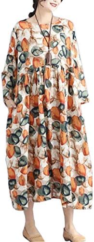 JFin Women's Cotton Printed Loose Large Yards Sleeve Dress,A-Onesize
