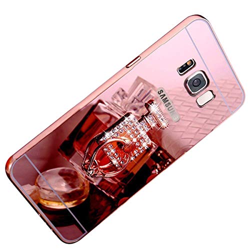 Ekakashop Compatible avec Coque Samsung Galaxy S5,Miroir Coque Compatible avec Galaxy S5 Neo,Luxe Bling Paillettes Bouteille de Parfum en Or Rose Mirror Clair Brillant Cover Silicone étui