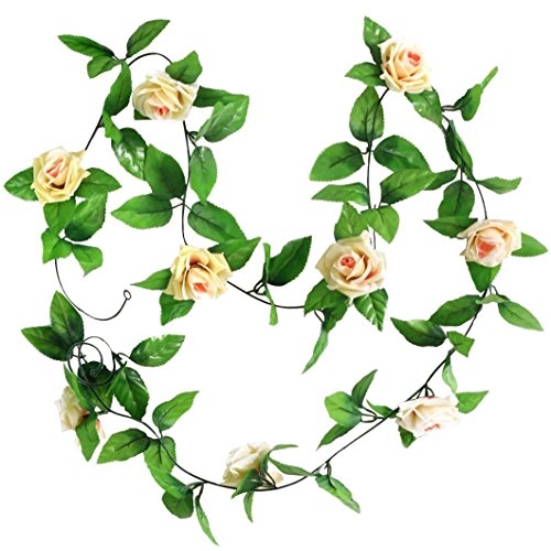 Künstlich Rose Blatt Efeu Girlande Blumen Dekoration (Champagner) - 4