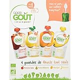 Good Goût - BIO - "Fruits Tout Seuls" 4 Gourdes de purée de fruit et une cuillère Baby Clips dès 4 mois 120g - Lot de 3
