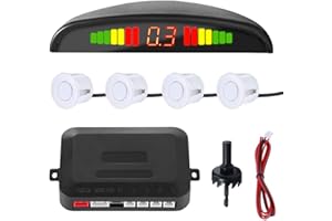 MOCNT Auto Einparkhilfe 4 Hinten Sensoren Rückfahrhilfe Kfz Rückfahrwarner Einparksystem Parksensoren Rückwärtsparkhilfe 12V LCD Display Buzzer Alarm Warnung Weiß