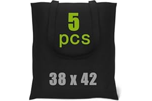 Withosent 5 Pièces Tote Bag Personnalisable Vierge, Sac Tissu coton Naturel L38 x H42, Sac en Toile à Longues Anses 70cm, Cabas en Tissu à Poignées Solides Sac Shopper Lavables et Réutilisables