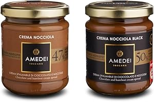 AMEDEI Kit 2 x Creme spalmabili alla nocciola (min. 47%) - con e senza latte