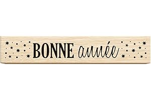 Aladine - Tampons Bois « Bonne Année » - Pour Invitations, Cartes de Voeux, Étiquettes Cadeaux - 8 x 1,5 x 2,3 cm - Scrapcooking, Bullet Journal, Loisirs Créatifs - Confettis, Étoiles - 1890