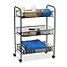 Produktbild Relaxdays Rollwagen Metall 3 Fächer, schmaler Nischenwagen für Küche, Bad, Beistellwagen HxBxT 62x26,5x44,5 cm, schwarz