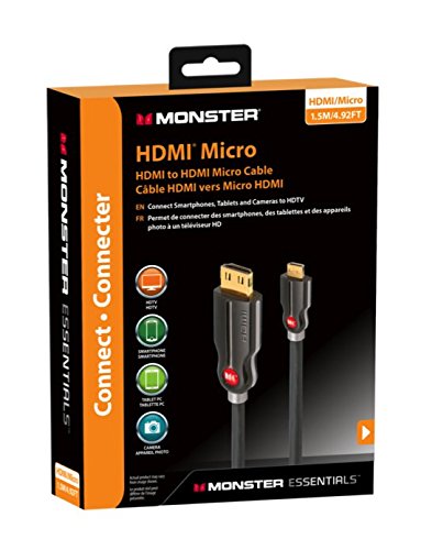 Monster Essentials Micro HDMI auf HDMI Kabel (10.2 Gbps High Speed Übertragungsrate) 1,5m - 2