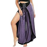 TianWlio Leggings Damen Frauen Sexy Hose mit Weitem Bein Schnüren Sich Lose Hohe Taille Palazzo Schlag Hose Lila S