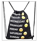 Libetui cooler Turnbeutel Sporttasche Sportbeutel Hipster Sport-Rucksack Gymsack Emoji Jutebeutel ca. 32 x 38 cm Motiv Smileys Wochentage Schwarz