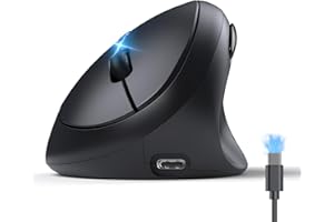 TECKNET Ergonomische Maus Bluetooth, Wiederaufladbar Maus Kabellos mit 3 Gerät (BT 5.0/3.0 + 2.4G), 6 Tasten, 4800 DPI Leise Vertikale Funkmaus für Laptop, Computer, iPad, Mac, Windows