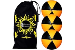 Flames 'N Games 3x ASTRIX UV Thud Juggling Balls set of 3 Pro 6 Panel Leather Juggling Ball Set & Travel Bag! (Orange)