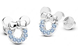 Kaguyo Pendientes de Minnie Mouse, plata de ley 925, amatista, blanco, azul, rosa, circonita, pendientes de botón de Mickey Mouse para mujeres y niñas, bonito diseño para regalo de cumpleaños (azul)