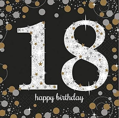 amscan 9900556 Serviettes en Papier pour fête d'Anniversaire des 18 Ans, 33 cm