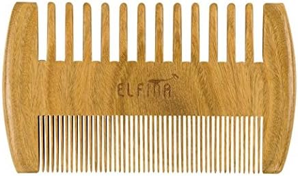 Beard Comb 100% Green Sandalwood Anti-Static Handmade 2 Sides Dual-Use Mustache Comb by ELFINA