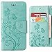 Produktbild Handyhülle Sony Xperia E5 Hülle Tasche, Ougger Flower Butterfly Veins Beutel BriefHülle Tasche Bumper Schale Schutzhülle PU Leder Weich Magnetisch Stehen Silikon Haut Flip Case Cover mit Kartenslot (Grün)