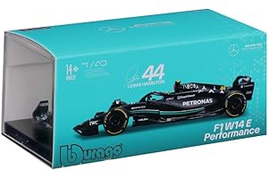 Bburago Formula 1 F1 MB W14 2023 WITH HELMET HAMILTON (2023) - 1:43 Scale - Incredibly Detailed Die-Cast Replica Collectible Model Race Car, Black