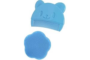 RY-EARL Bürste und Kamm für Milchschorf, Baby Bad Silikonbürste,Sanfter Sensorischer Schrubber Baby Haarkamm mit Weichen Silikonborsten Hilft Bei der Sanften Massage der Kopfhaut,Unverzichtbare(Blau)